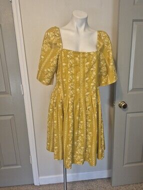 Mason's Daughter Emma Saffron Floral Square Neckline Puff Sleeve Dress(L)